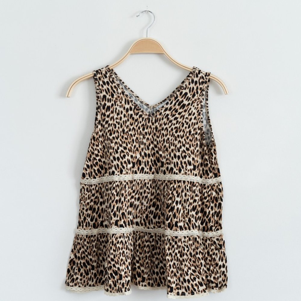 Love, Fire Womens Leopard Print Sleeveless Ruffle Tank Top Size XL Brown